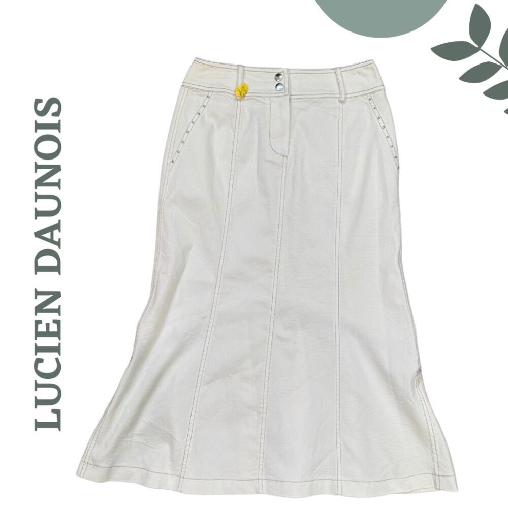 Lucien Daunois Vintage Flared White Midi Skirt | Boho A-Line | Sz  eU34 US Small